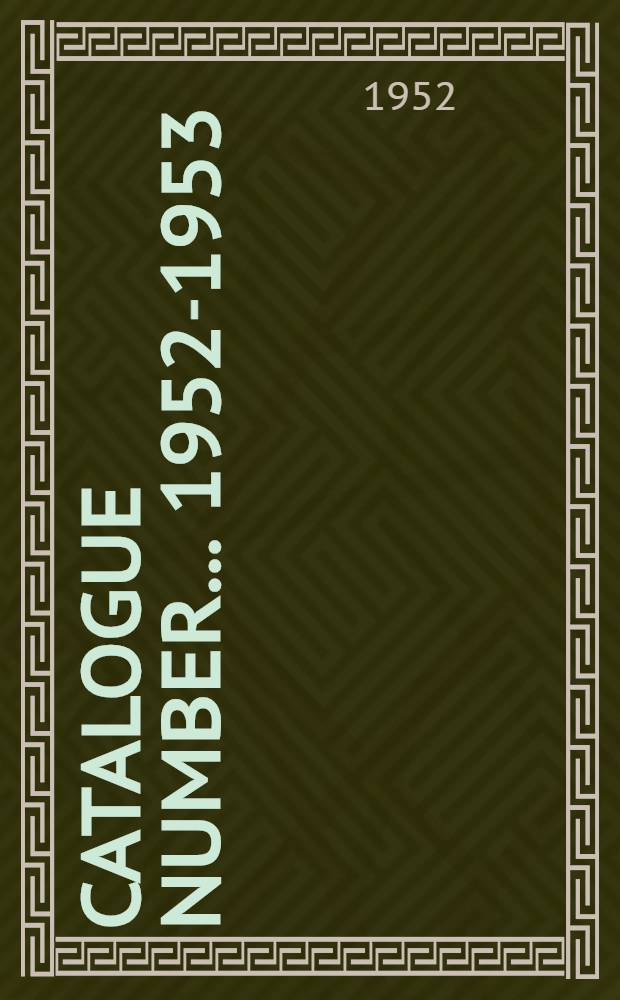 Catalogue number ... 1952-1953