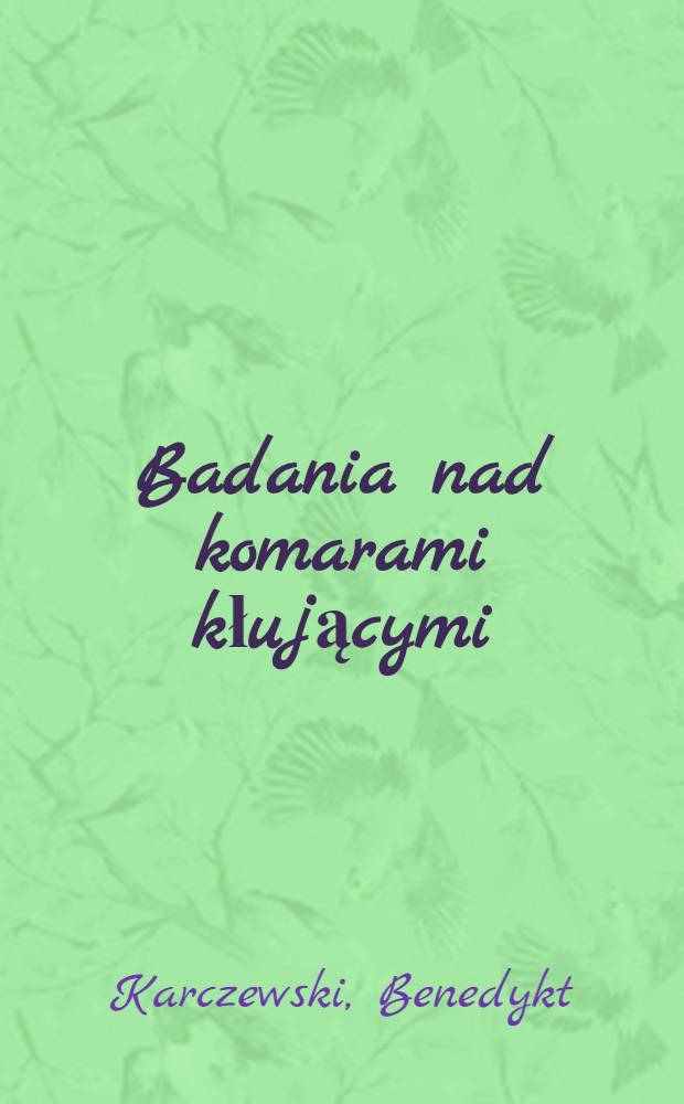 Badania nad komarami kłującymi (Diptera, Culicinae) Parku Pałacowego w Jabłonnie pod Warszawą
