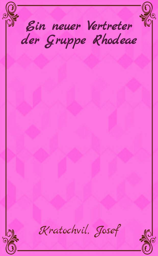 Ein neuer Vertreter der Gruppe Rhodeae (Typhlorhode subterranea n. gen. n. sp.)aus den balkanischen H&ouml;hlen
