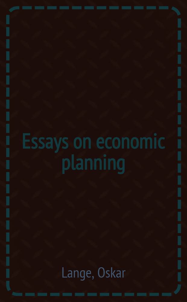 Essays on economic planning