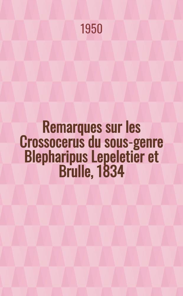 Remarques sur les Crossocerus du sous-genre Blepharipus Lepeletier et Brulle, 1834 (Syn. Acanthocrabro Perkins, 1913) (Hym. Sphecidae crabroninae)