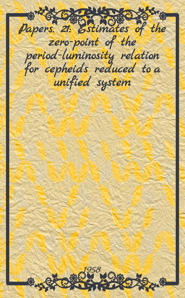 [Papers]. [21] : Estimates of the zero-point of the period-luminosity relation for cepheids reduced to a unified system