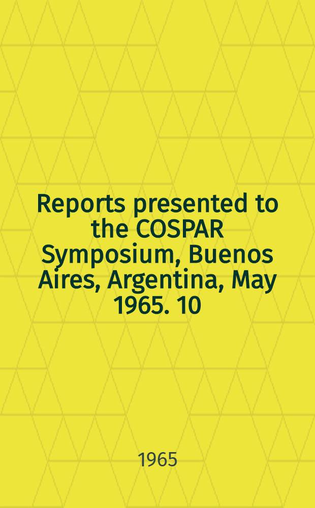 [Reports presented to the] COSPAR Symposium, Buenos Aires, Argentina, May 1965. [10] : A survey of the Earth's magnetosphere in the region of the radiation belt (3-6 R e) from February to April 1964