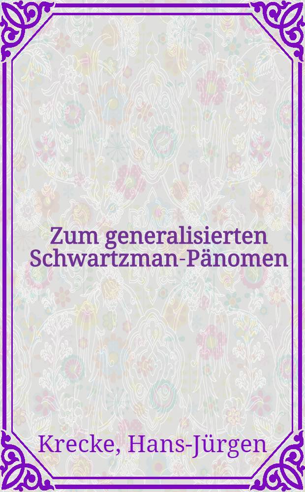 Zum generalisierten Schwartzman-P&auml;nomen (Sanarelli-Schwartzman-Ph&auml;nomen) und seiner Bedeutung f&uuml;r die menschliche Pathologie = Studies on the generalized Shwartzman phenomenon (Sanarelli-Shwartzman phenomenon) and its significance for human pathology