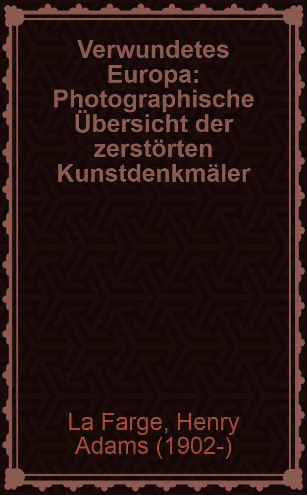 Verwundetes Europa : Photographische Übersicht der zerstörten Kunstdenkmäler