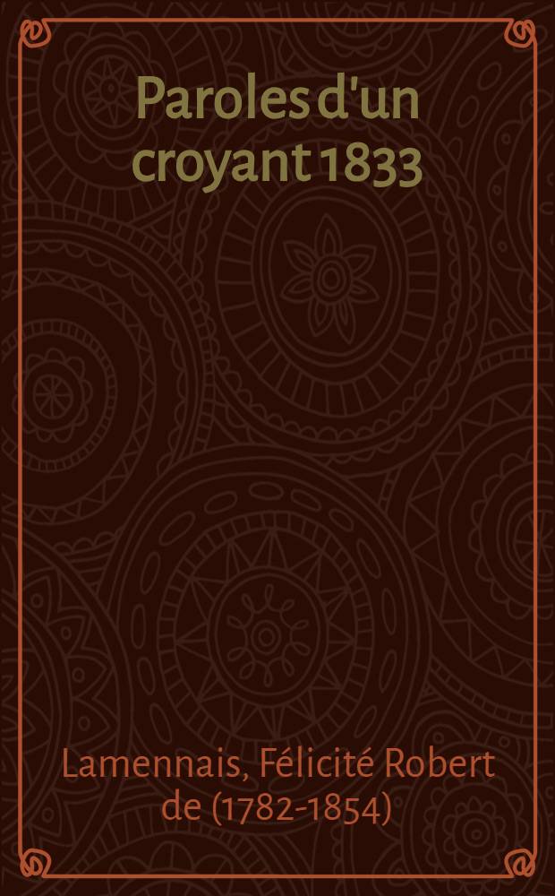 Paroles d'un croyant 1833