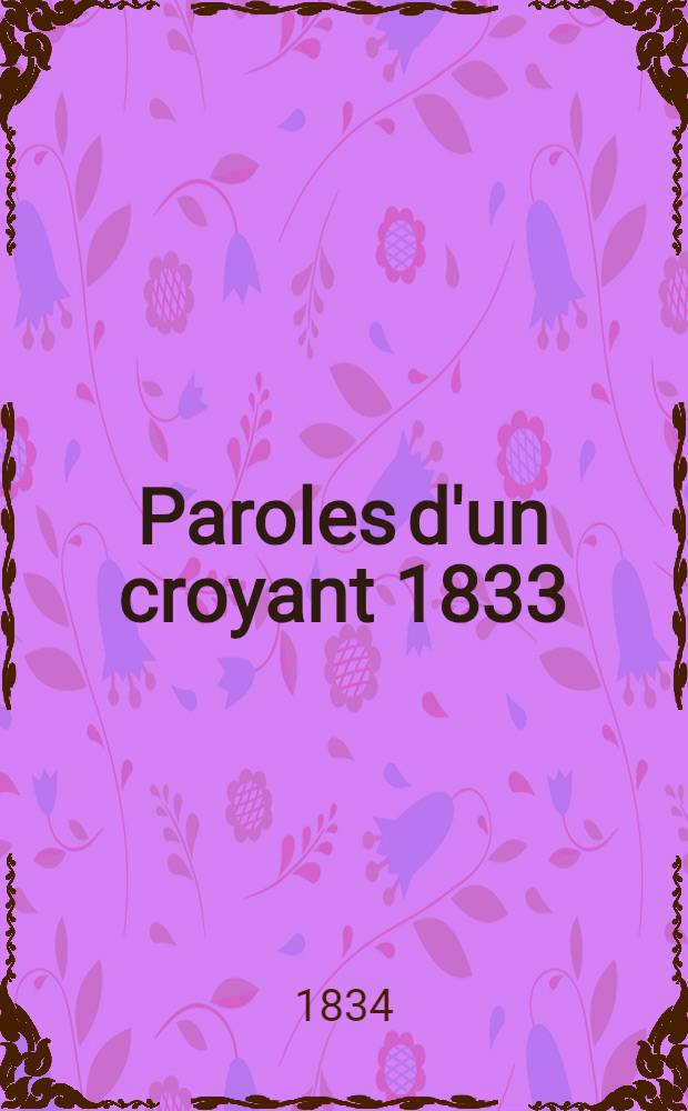 Paroles d'un croyant 1833