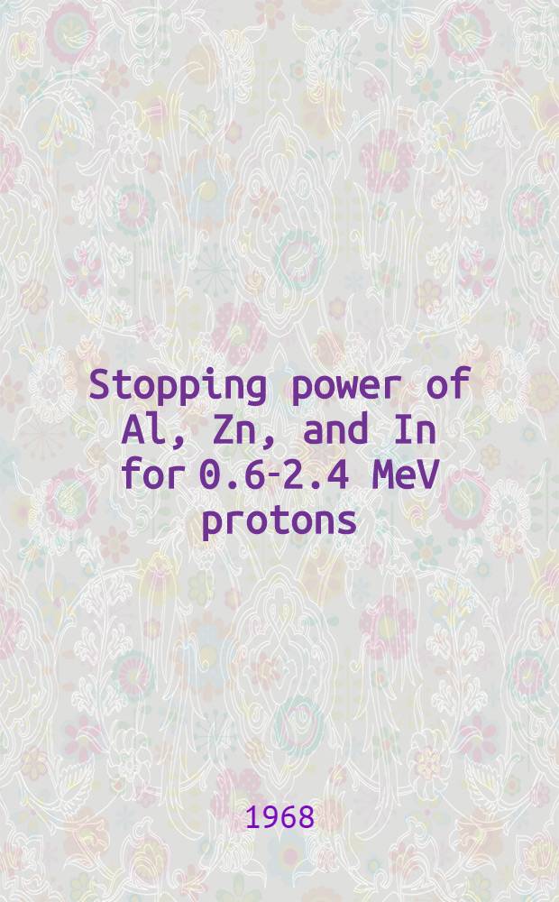 Stopping power of Al, Zn, and In for 0.6-2.4 MeV protons