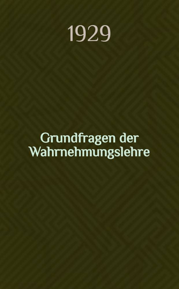 Grundfragen der Wahrnehmungslehre