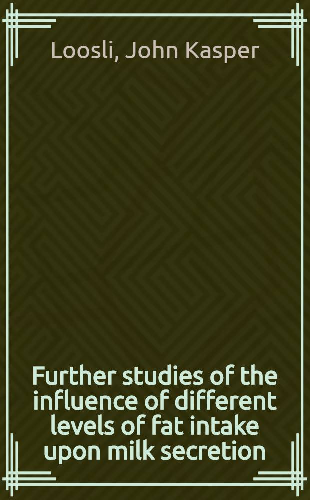 Further studies of the influence of different levels of fat intake upon milk secretion