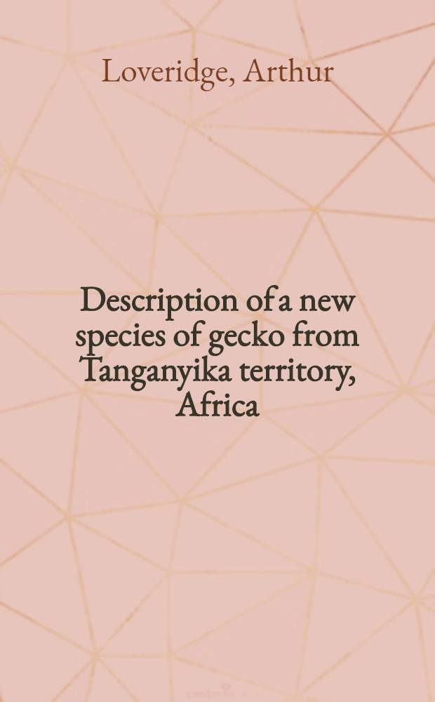 Description of a new species of gecko from Tanganyika territory, Africa
