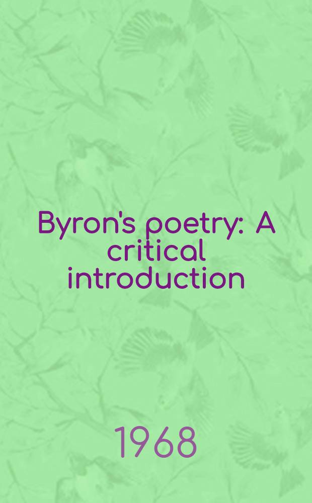 Byron's poetry : A critical introduction