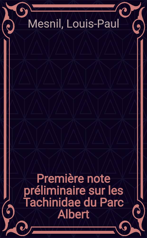 Première note préliminaire sur les Tachinidae du Parc Albert