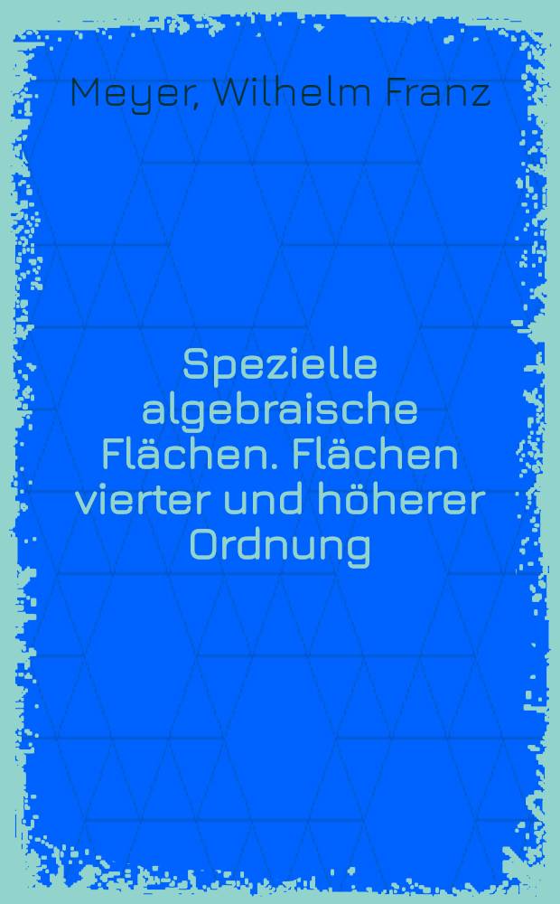 Spezielle algebraische Flächen. Flächen vierter und höherer Ordnung