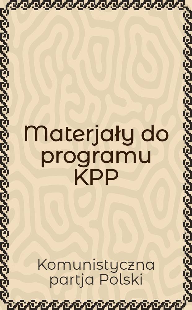 Materjały do programu KPP