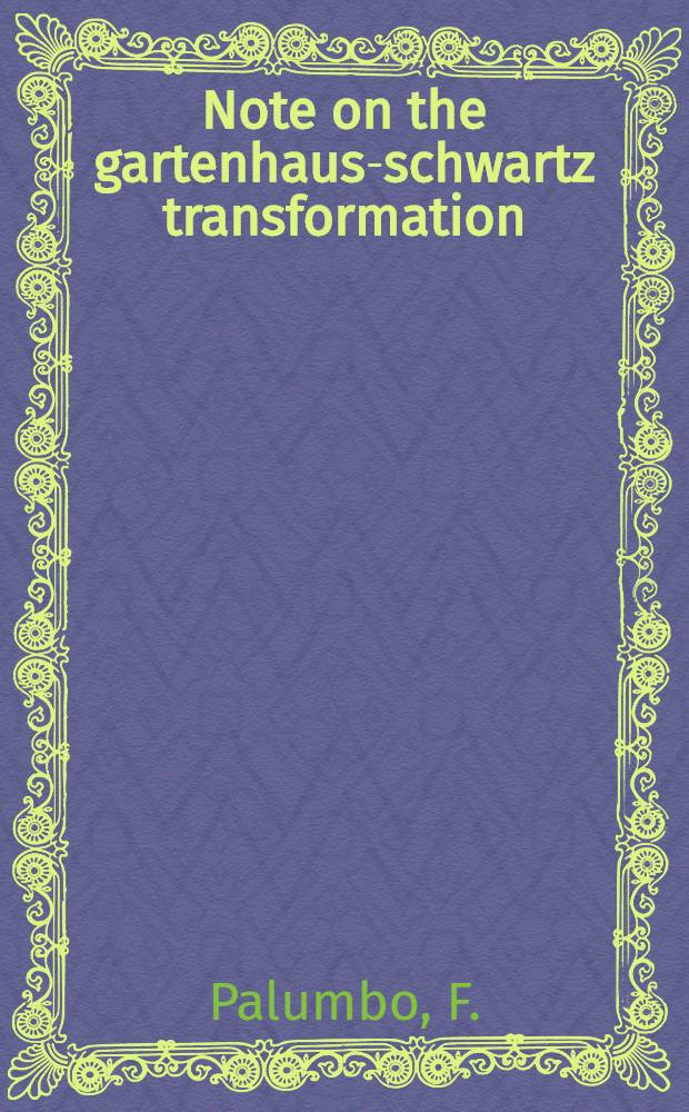 Note on the gartenhaus-schwartz transformation