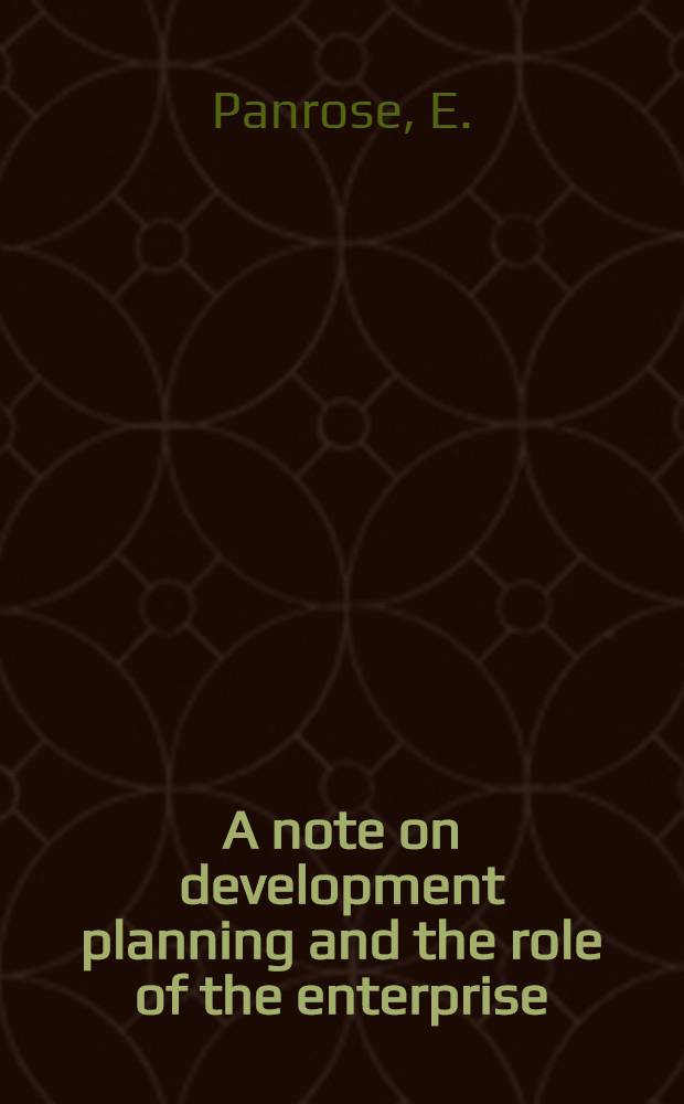 A note on development planning and the role of the enterprise