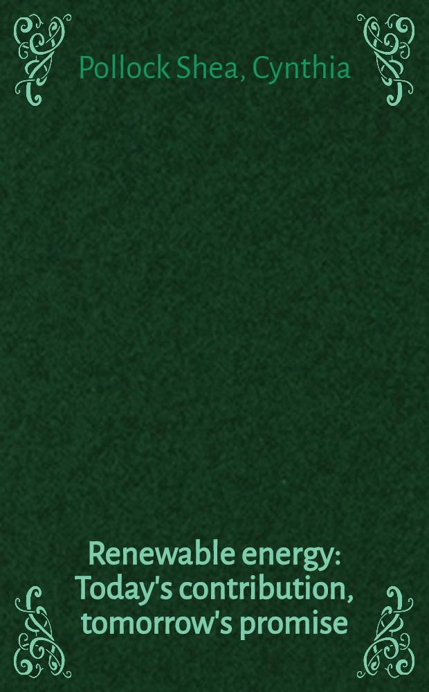 Renewable energy : Today's contribution, tomorrow's promise