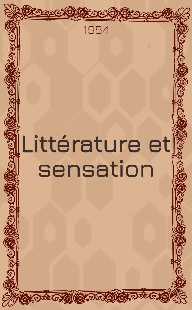 Littérature et sensation