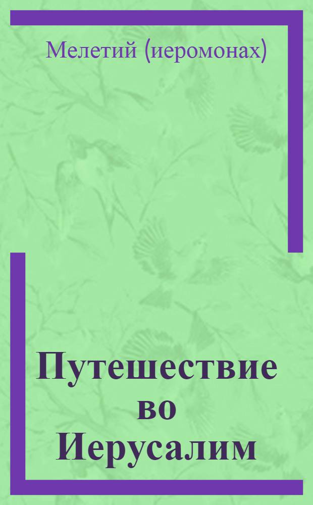 Путешествие во Иерусалим : Саровския общежительныя пустыни иеромонаха Мелетия в 1793 и 1794 году