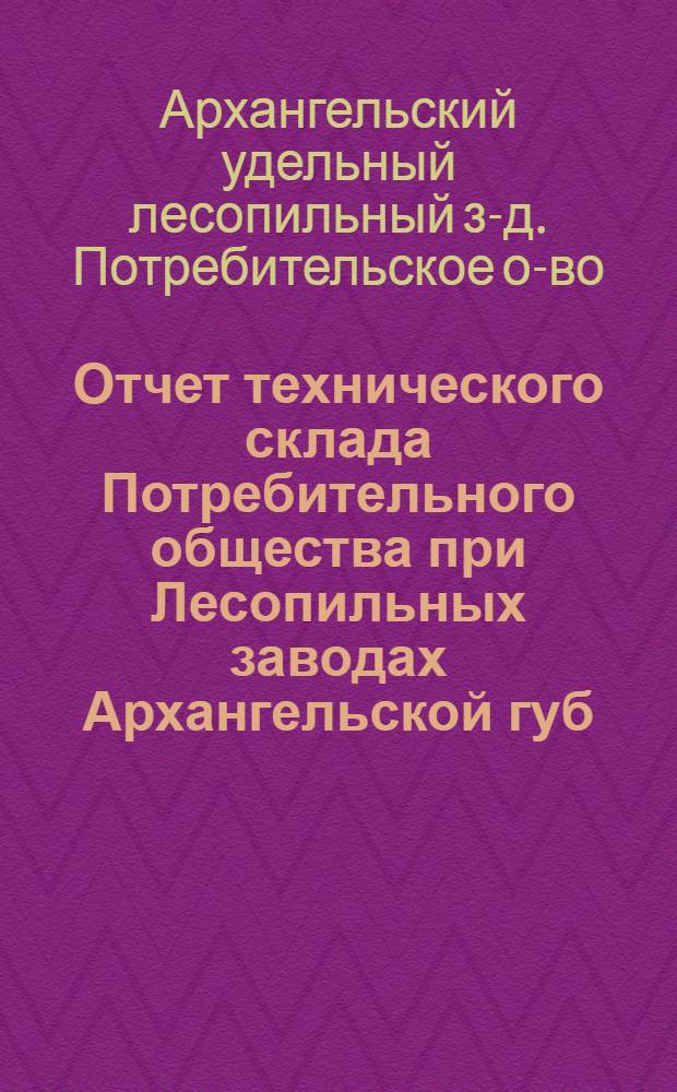 Отчет технического склада Потребительного общества при Лесопильных заводах Архангельской губ. за 1918 год