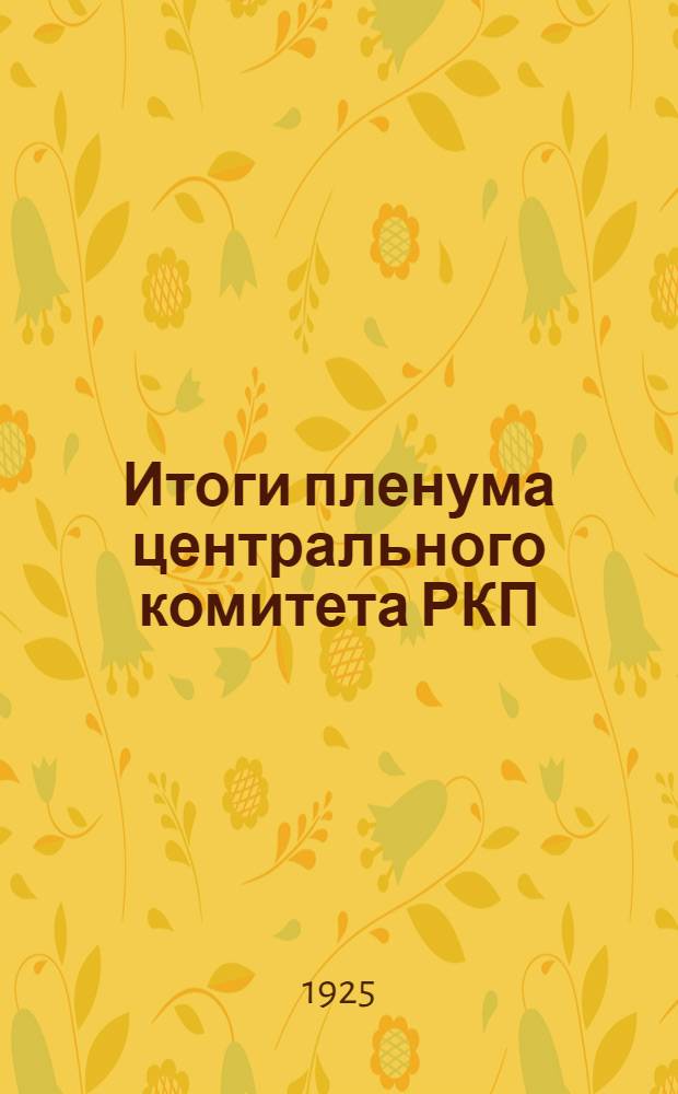 Итоги пленума центрального комитета РКП(б)