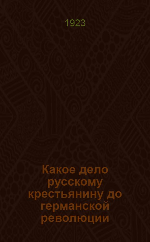Какое дело русскому крестьянину до германской революции