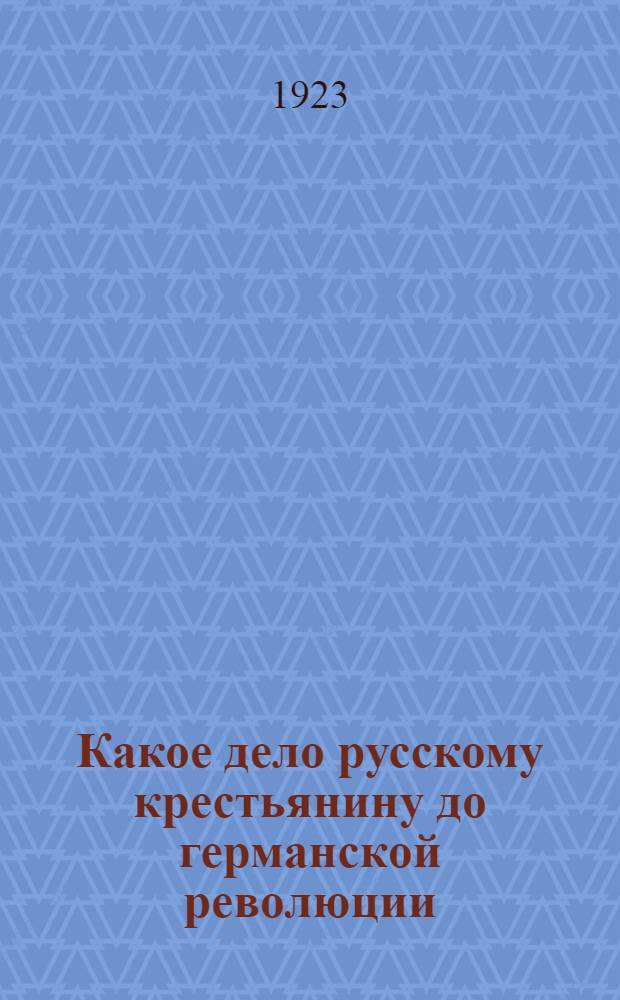 Какое дело русскому крестьянину до германской революции