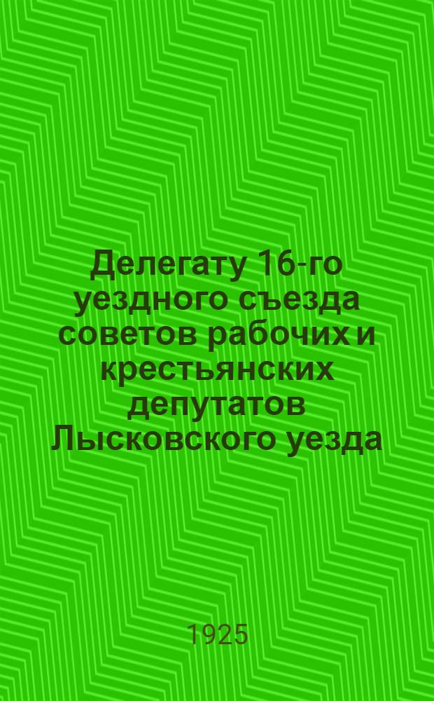 Делегату 16-го уездного съезда советов рабочих и крестьянских депутатов Лысковского уезда, Нижегородской губернии, 1925 года, марта 29 дня : Памятка