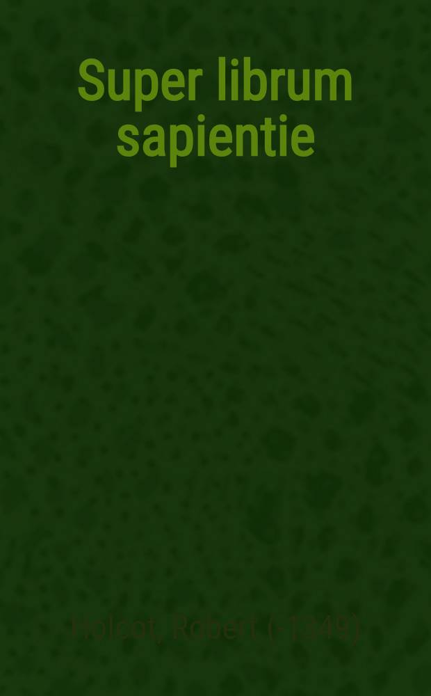 Super librum sapientie (postilla)