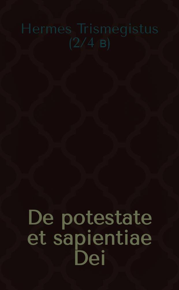 De potestate et sapientiae Dei