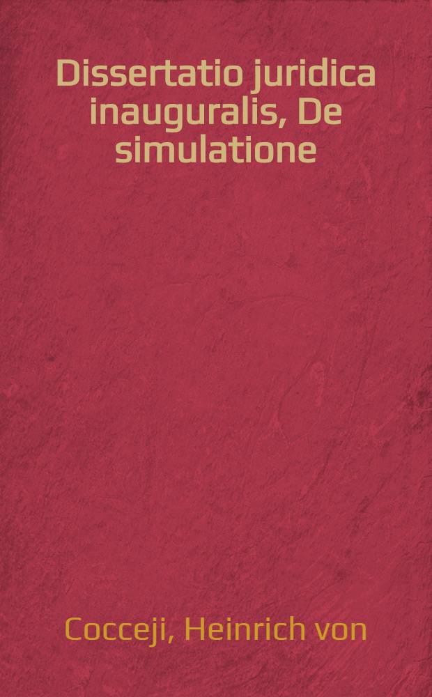 Dissertatio juridica inauguralis, De simulatione