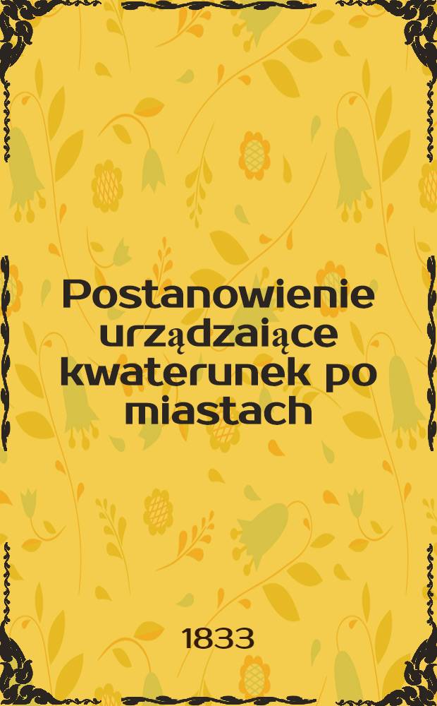 Postanowienie urządzaiące kwaterunek po miastach