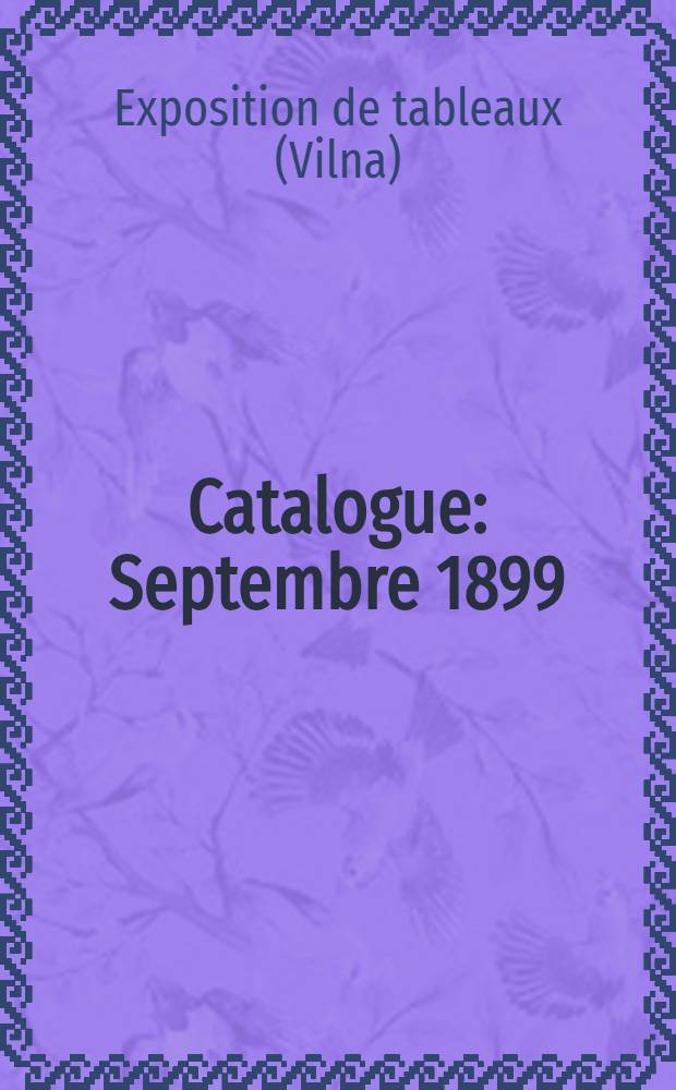 Catalogue : Septembre 1899