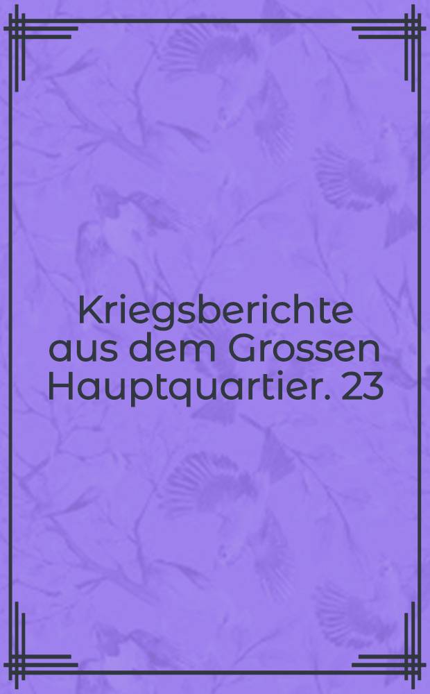 Kriegsberichte aus dem Grossen Hauptquartier. 23 : Aus d Kämpfen d.deutschen Karpathentruppen