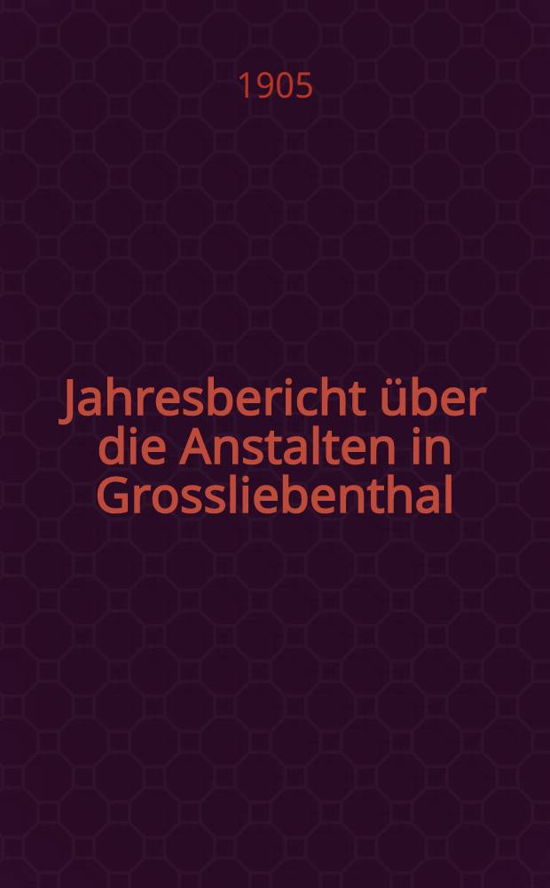 Jahresbericht über die Anstalten in Grossliebenthal