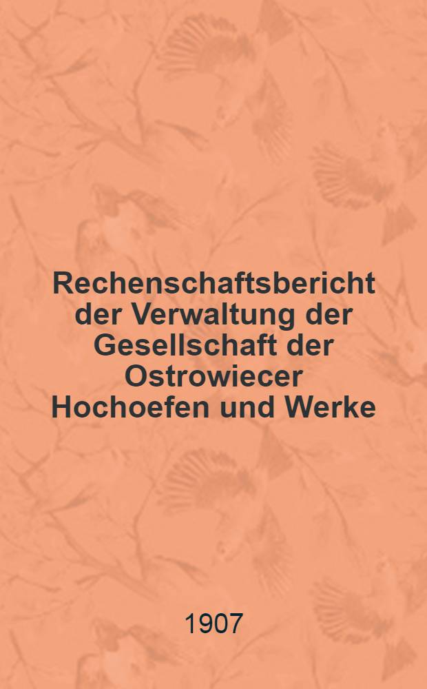 Rechenschaftsbericht der Verwaltung der Gesellschaft der Ostrowiecer Hochoefen und Werke