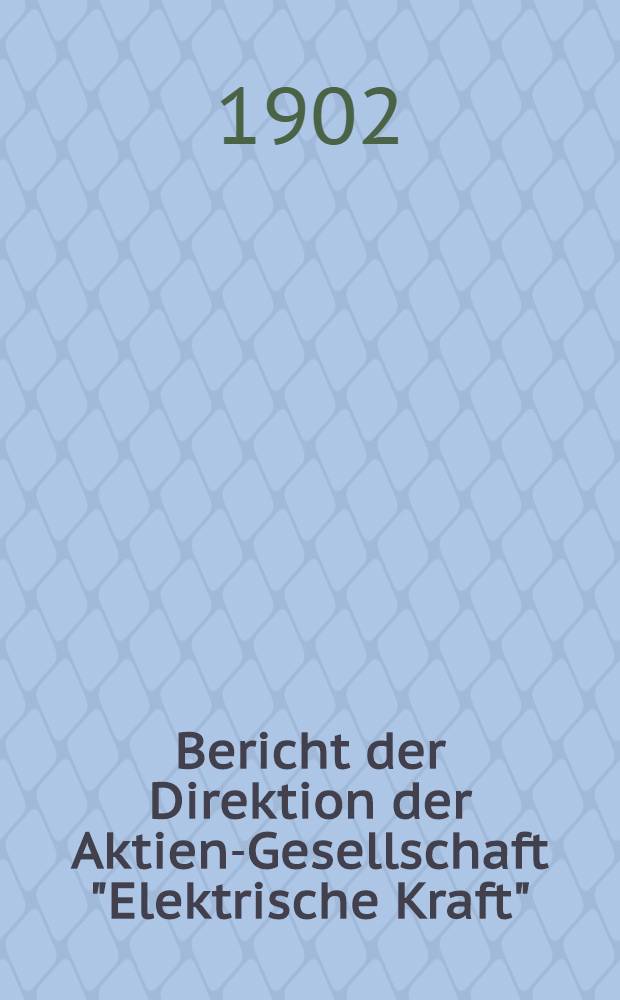 Bericht der Direktion der Aktien-Gesellschaft "Elektrische Kraft"