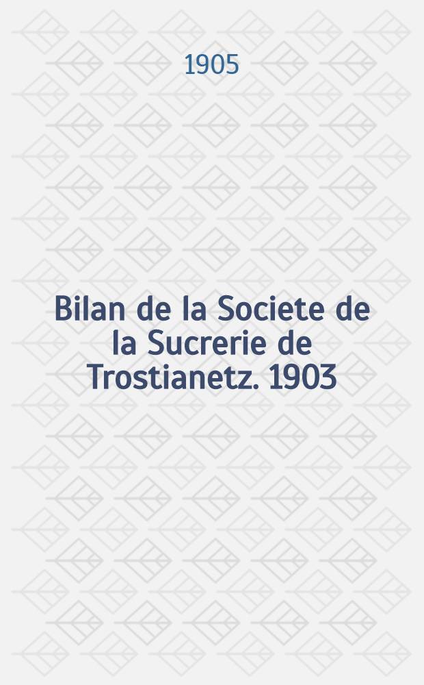 Bilan de la Societe de la Sucrerie de Trostianetz. 1903/1904