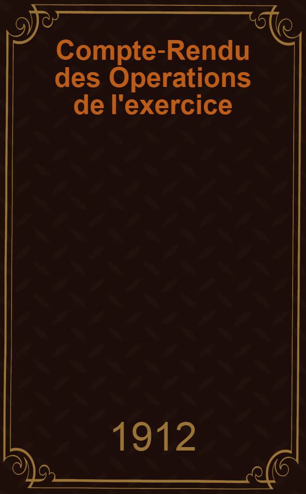 Compte-Rendu des Operations de l'exercice