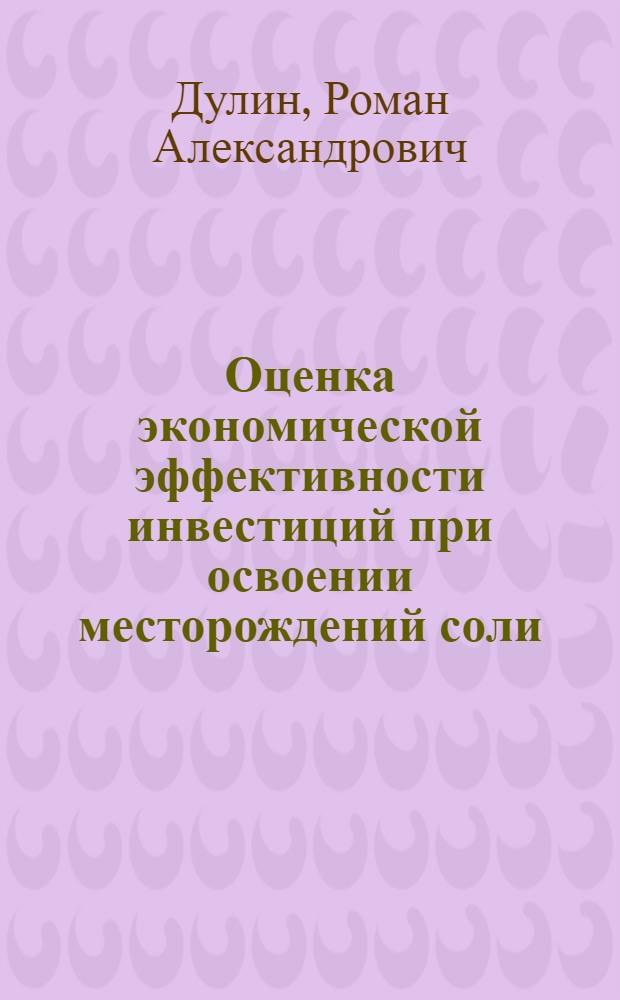 Оценка экономической эффективности инвестиций при освоении месторождений соли