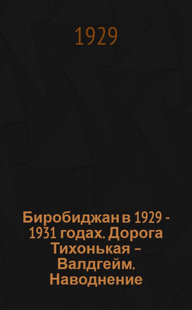 Биробиджан в 1929 - 1931 годах. Дорога Тихонькая – Валдгейм. Наводнение