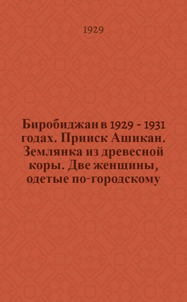 Биробиджан в 1929 - 1931 годах. Прииск Ашикан. Землянка из древесной коры. Две женщины, одетые по-городскому