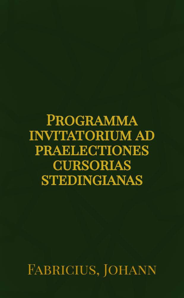 Programma invitatorium ad praelectiones cursorias stedingianas