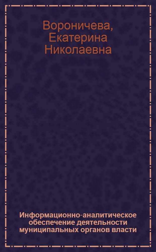 Информационно-аналитическое обеспечение деятельности муниципальных органов власти: проблемы и перспективы : монография
