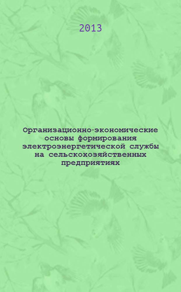 Организационно-экономические основы формирования электроэнергетической службы на сельскохозяйственных предприятиях (на материалах Орловской области) : автореф. дис. на соиск. уч. степ. к. э. н. : специальность 08.00.05 <Экономика и управление народным хозяйством по отраслям и сферам деятельности>