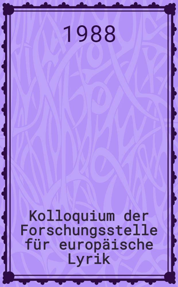... Kolloquium der Forschungsstelle für europäische Lyrik : Forschungsstelle für europäische Lyrik an der Universität Mannheim Vorträge eines interdisziplinären Kolloquiums. 2 : Schöne Frauen - schöne Männer = Красивые дамы - красивые мужчины. Описание красоты в литературе