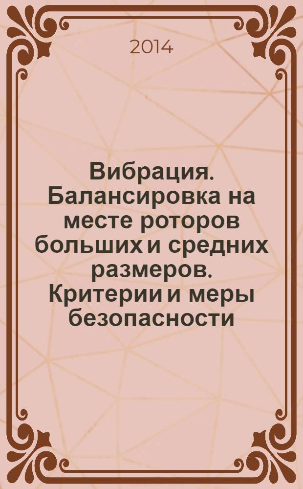 Вибрация. Балансировка на месте роторов больших и средних размеров. Критерии и меры безопасности