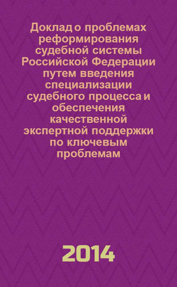 Доклад о проблемах реформирования судебной системы Российской Федерации путем введения специализации судебного процесса и обеспечения качественной экспертной поддержки по ключевым проблемам