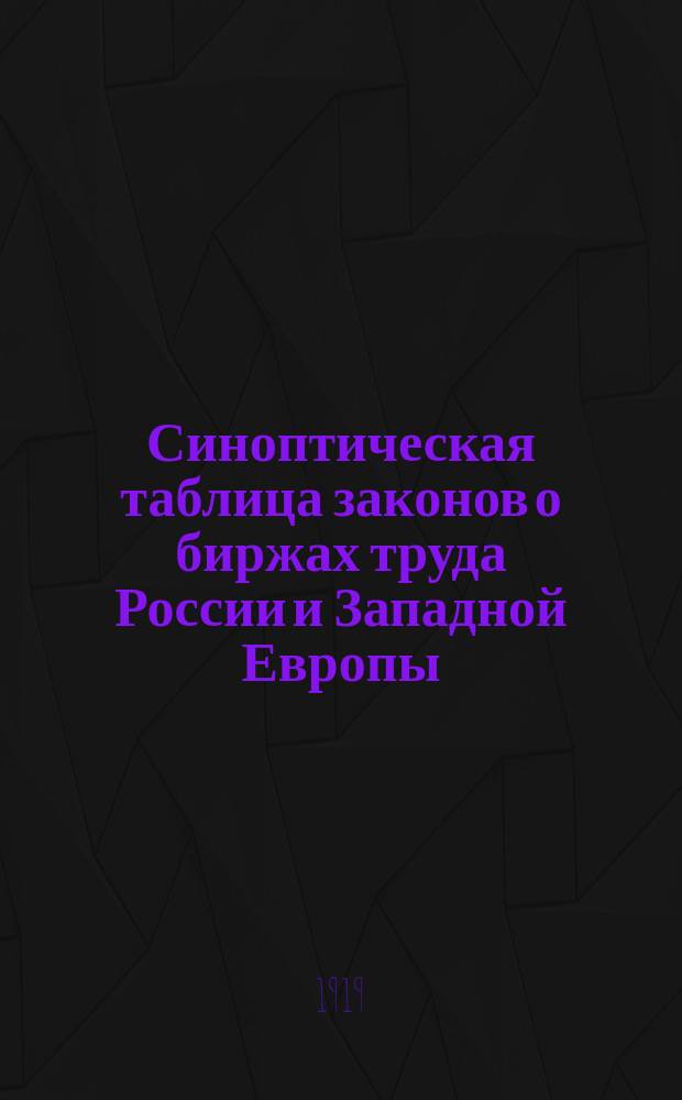 Синоптическая таблица законов о биржах труда России и Западной Европы